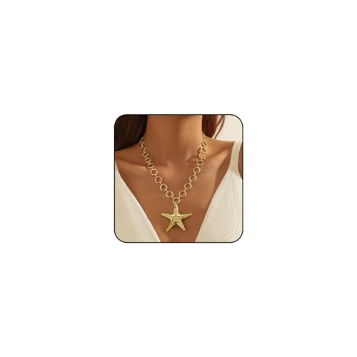 INENIMARTJ Gold Starfish Necklace for Women Chunky Gold Necklace Large Starfish Pendant Choker Necklaces Summer Ocean Beach Dresses Jewelry Boho Sea Star Necklaces for Women Beach Party Jewelry