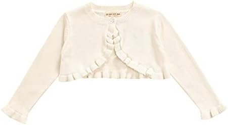 Toddler Baby Girl Sweater Crop Top Knit Cardigan Long Sleeve Ruffled One Button Cute Outwear Kids Fall Shrug Cover Up (White,4-5 Years)
