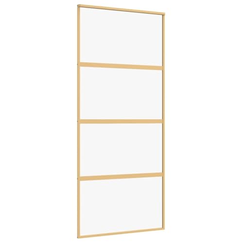 vidaXL Puerta Corredera, Puerta Corrediza, Panel de Privacidad, Puerta Decorativa para Granero Hogar, Vidrio ESG Transparente y Aluminio Dorada