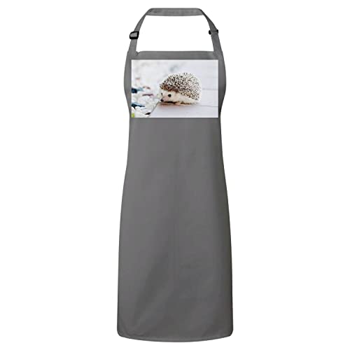 Tablier cuisine gris avec motif hérisson mignon pour passionnés de nature