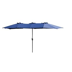 LOKATSE HOME Double-Sided Market Patio Outdoor Umbrella 15 Feet Garden Aluminum Twin Sun Canopy with Crank, 2 Middle Blue