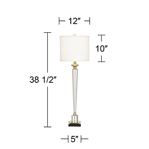 Vienna Full Spectrum 87-2104-518HEX Lana Modern Table Lamp 38 1/2 Inch Tall Clear Crystal Glass Hexagonal Column White Drum Shade Decor thumb #3