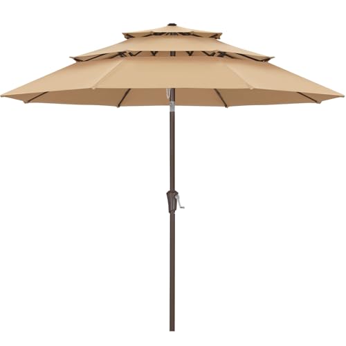 ABCCANOPY 11Ft 3 Tiers Market Umbrella, Outdoor Table Umbrella for Patio, Deck, Backyard (Khaki)