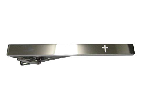 Kiola Designs Silver Toned Etched Sleek Thick Religious Cross Tie Clip #TOP18