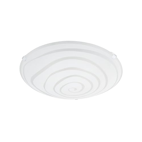 Eglo Ceprano Lámpara de techo plana y redonda para cocina, fabricada en metal de color blanco y vidrio, con montaje en superficie, casquillo E27 y un diámetro de 24,5 cm