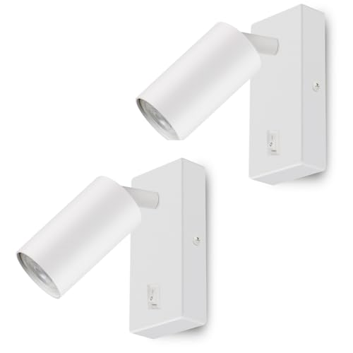 Maclean MCE369 Aplique de Pared GU10 con Interruptor Máx. 40W | Punto Giratorio | Diseño Moderno para Salón, Dormitorio y Pasillo | 55x100 mm (Blanco, 2 unidades con luz blanca neutra de 7W)