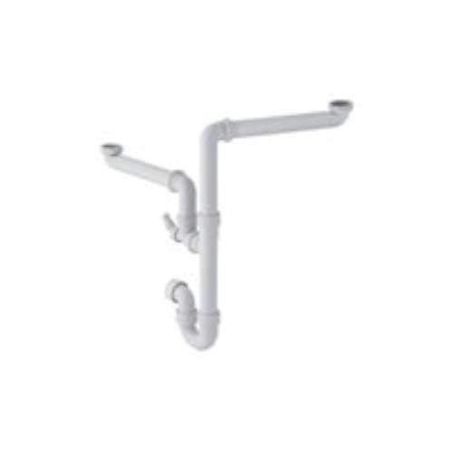 Geberit - Sifón Curvo Geberit Para Dos Fregaderos, Con Boquilla De Escuadra Para Manguera, Salida Horizontal: D40Mm G1 1/2" Blanco Alpino (152.958.11.1)