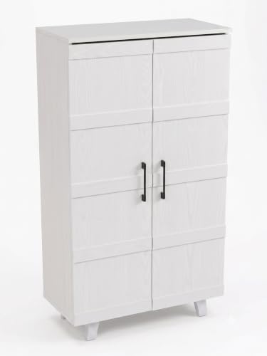 Image of Rune Engineered Wood Shoe Cabinet | 2 Door Shoe Rack with 6 Spacious Shelves | Modern Shoe Storage Cabinet for Entryway, Bedroom & Living Room | White Finish