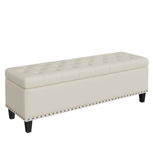 FiveWillowise Storage Ottoman Bench,51-Inch Large Storage Bench for Bedroom End of Bed, 30 Gallons Faux Leather Ottoman with Storage for Bedroom, Living Room, Entryway, Cream White