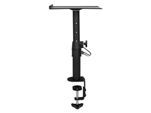 Monoprice Universal Clamp-On Desktop Speaker Mounts Pair Height-Adjustable 9 x 9 inch Tray, Fits Most Bookshelf Studio Monitor Speakers
