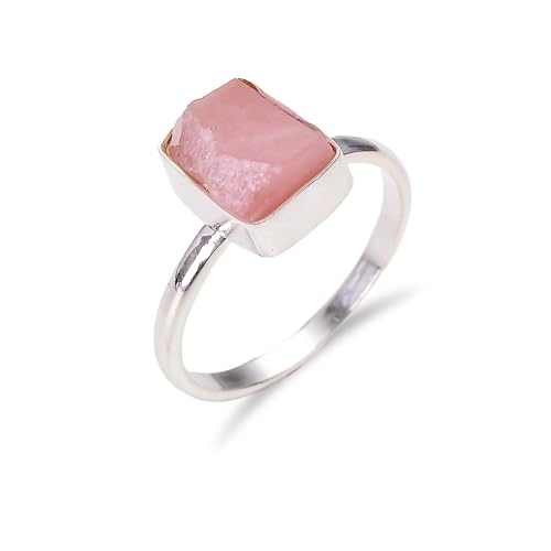 Bague en argent sterling massif avec opale rose naturelle véritable bague de fiançailles