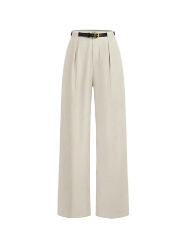 MakeMeChic Women's Work Pants Straight Leg Zip Fly Belted Business Casual Trousers Teacher Pants
