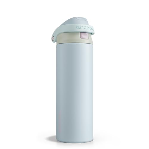 Image of ENCOOL Leakproof Insulated Water Bottle with Straw Dual-Sip Water Bottle Bag-Safe Design for Work, Commute & Gym - Keeps Drinks Cold All Day, 24 oz, Powder Blue