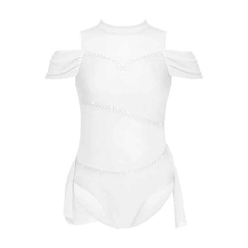 LUYSGBXR Maillot NiñA Traje de baile for niños, espalda hueca, brillantes diamantes de imitación, malla de gimnasia for niñas, mono de gimnasia de ballet, ropa de rendimiento(White,12)