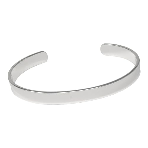 Men's Solid 925 Sterling Silver Bangle, 7 Mm Plain Silver Cuff Bracelet