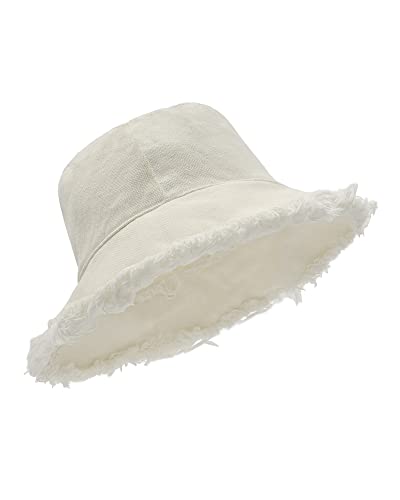 Image of Zylioo Plus Size Frayed Bucket Hat, Reversible 2 in 1 Fringe Tassel Sun Hat for Big Heads, Wide Brim UPF 50+ Fishing Hat