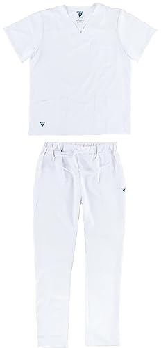 WORKTEAM Conjunto Sanitario Elástico Unisex.Uniforme Sanitario, Médico, Enfermera, Dentista, Estética, Veterinaria. Unisex Blanco M