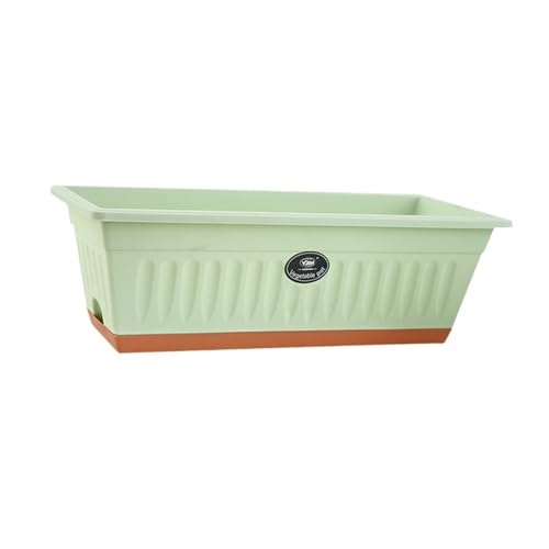MYCENSE Pp Flower Box Plant Pot with Tray Rectangle 20x7.4x6.3inch with Drainage Holes for Houses, Offices Lightweight, Light Green