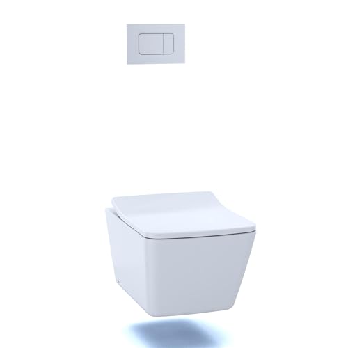 TOTO SP Wall-Hung Square-Shape Toilet and DuoFit In-Wall 1.28 and 0.9 GPF Dual-Flush Tank System with Copper Supply- CWT449249CMFG#WH