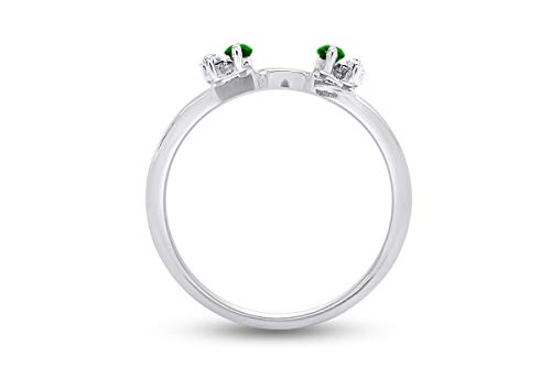 The Jewel Zone White Natural Diamond & Emerald Enhancer Guard Wrap Wedding Ring In 14K Two Tone White Gold Over Sterling Silver (1/6 Cttw) #TOP3