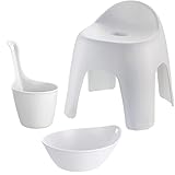 リッチェル ハユール 日本製 バス用品3点セット ホワイト【ザッカLab.オリジナルセット】風呂椅子30cm+湯おけ+手おけ ｜風呂桶 洗面器 湯桶 手桶 抗菌 高さ30cm バスチェア 風呂イス バススツール 浴用品