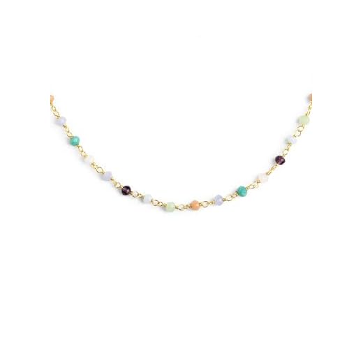 SINGULARU - Collar Crystals Colors - Gargantilla en Plata de Ley 925 con Acabado Baño de Oro de 18 Kt. - Cadena de Talla Unica - Joyas para Mujer - Varios Acabados