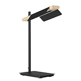 Eglo LED lámpara de mesa Ermua, iluminación de mesa, luz de cabecera en metal, madera y plástico, lámpara de salón en negro, marrón y blanco, con interruptor