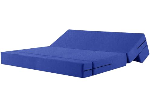 Image of Rosebell Lightweight Easy Four-Person Sofa Cum Bed Jute Fabric- Washable Cover- Including Cushion - Size 6' X 6' Feet | Color - Blue | Perfect for Home & Office