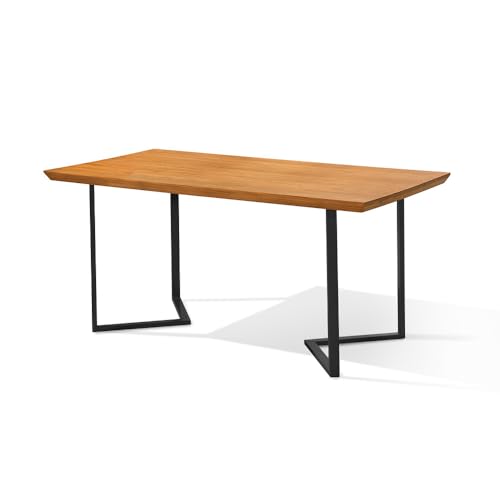 Mesa Industrial 1,60m Alice Tampo Em Madeira Maciça Base Cor Preto