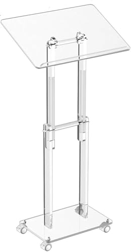 Pupitre à podium en acrylique – Hauteur réglable en C pour églises et événements – Design roulant multifonction en acrylique pour faciliter la lecture