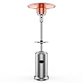 48,000 Btu Patio Heater with Adjustable Round Table Design, Protection System, Double-Layer Stainless Steel Burner and Wheels, Outdoor Propane Patio Heater for Home, Garden & Commercial, Silver