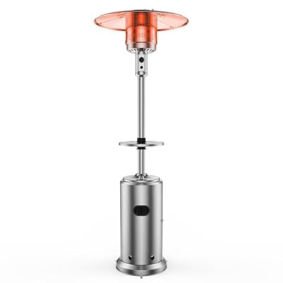 48,000 Btu Patio Heater with Adjustable Round Table Design, Protection System, Double-Layer Stainless Steel Burner and Wheels, Outdoor Propane Patio Heater for Home, Garden & Commercial, Silver