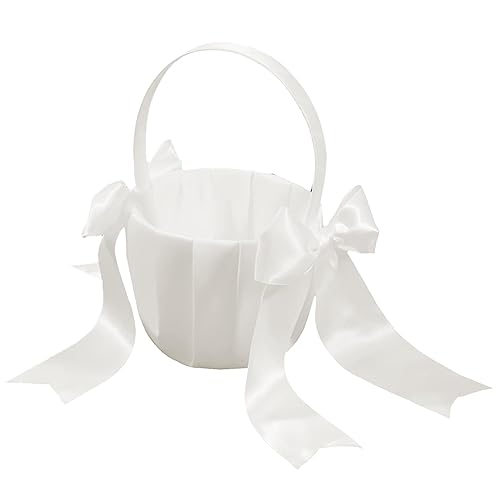 Qezodsx Fille Panier de Mariage en Satin Mignon pour Les Filles de Fleur