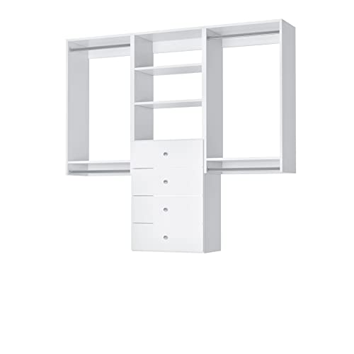 Closet Kit with Hanging Rods, Shelves & Drawers - Corner Closet System - Closet Shelves - Closet Organizers and Storage Shelves (White, 66 inches Wide) Closet Shelving