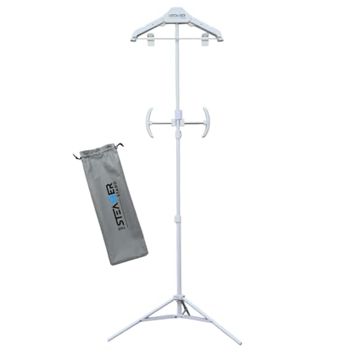 The Steamer Stand Deluxe | Adjustable Standing Garment Steaming Rack with Hanger | Fast, Foldable, Portable Clothes Steam Ironing Solution for Travel & Home