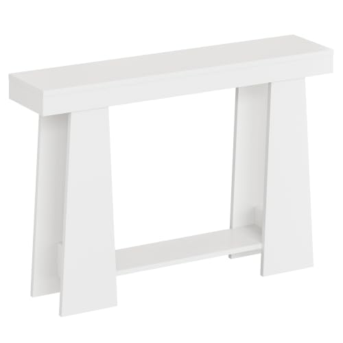 YATINEY Mesa de Consola de 2 Niveles de 100 cm, Mesa de Entrada, Consola | Consola Recibidor, Diseño Alargado y Estrecho de 20 cm, para Salón, Recibidor, Blanco XCT50WT
