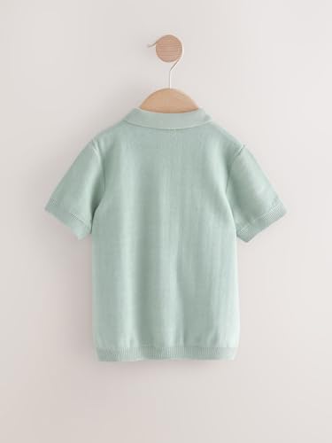 NEXT Kurzärmeliges Strick-Poloshirt mit Stickerei Mineral Blue 18 Monate