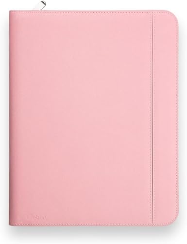 Vebon® Classeur à anneaux A4 "Paris" I Conférencier avec fermeture Éclair + pince I Porte documents A4 + pochette ordinateur portable I organiseur professionnel avec rangement I Simili cuir I Rose