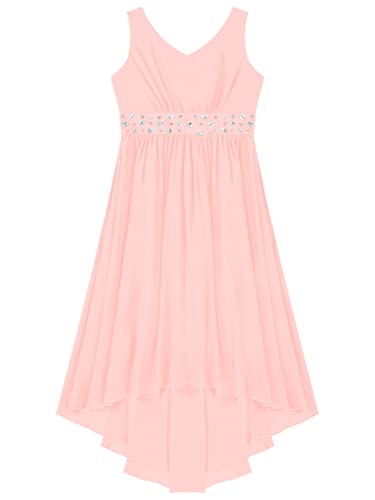 Youth Girls Pleated V Neck Wedding Party Dress Flower Girls High Low Proms Pageant Ball Gown3