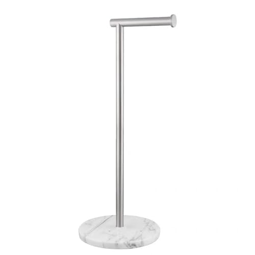 Toilet Paper Holder Free Standing with Natural Marble Base, 26 Height Floor Free Standing Toilet Paper Holder Brushed Nickel