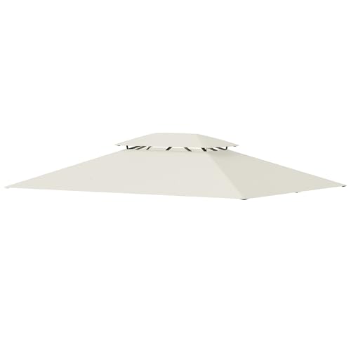 Outsunny Techo de Repuesto 4x3 m para Cenador de Jardín Toldo para Pérgola Recambio con Doble Techos y 8 Orificios de Drenaje Impermeable Anti-UV Beige