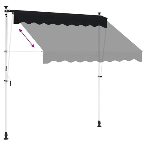 Auvent rétractable avec angle réglable en toile polyester noire de 150cm