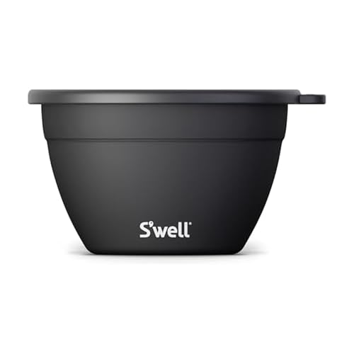 S’well Stainless Steel 64oz Salad Bowl Kit in Onyx, Comes with 2oz Condiment Container and Removable Tray for Organized Serving, Leak-Proof and Dishwasher Safe