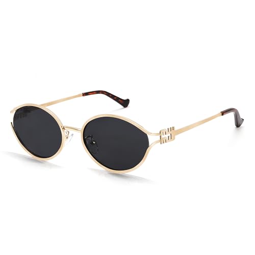 BOTEN Retro Oval Sunglasses for Women Men Small 90s Sun Glasses Trendy Gold Frame Round Shades Cute Designer Sunnies