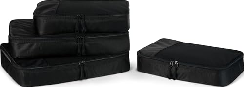 Amazon Essentials 4-Piece Packing Cubes Travel Accessories Set, Luggage Organizer with Double Zipper, Mesh Top, Space-Saving Design, Webbing Handle, 2 Medium/2 Large, Black (Previously Amazon Basics)
