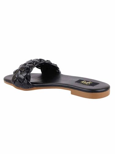 Image of Shoetopia Women's Braided Flat Slip-On Sandals Comfortable || Open-Toe Casual Slides for Summer, Beach
