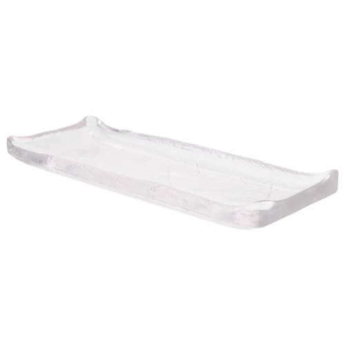 Zerodeko 1pc Creative Glass Food Serving Tray Transparent Long Plate for Sushi Desserts More Non-slip Base Easy to Clean Multi-purpose Food Storage