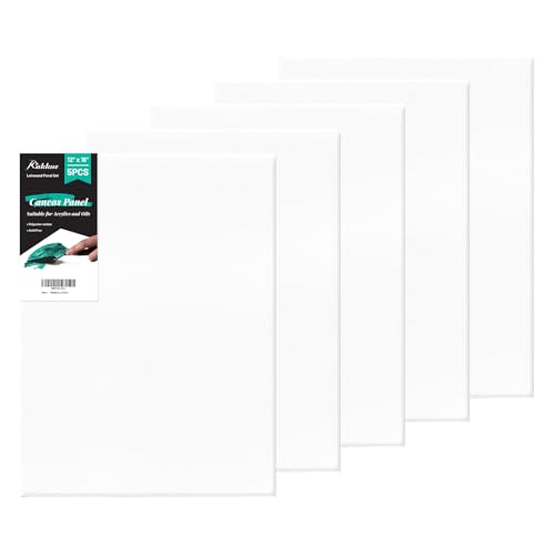 Canvas Boards 5-Pack 12x16 Flat Canvas Panels Primed Polyester-Cotton Blank Canvas Set for Painting Acrylic Oil Gouache & Tempera Art Supplies for Students Beginners & Home Studio