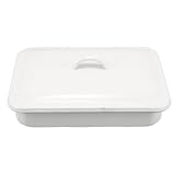 Generico Teglia smaltata con coperchio: teglia rettangolare antiaderente per verdure, carne o pollame - vassoio profondo adatto al forno per grigliare - pentole smaltate lavabili in lavastoviglie