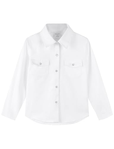 Image of Noomelfish Girls Long Sleeve Western Pearl Snap Button Down Shirt Cowgirl Outfits Blouse Tops (5-14 Years)